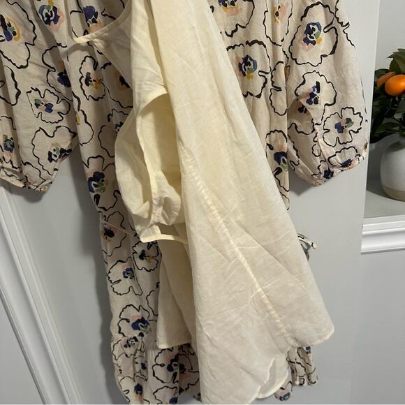 APIECE APART Cream Abstract Floral Cotton Mini Dress Medium - Picture 5 of 11